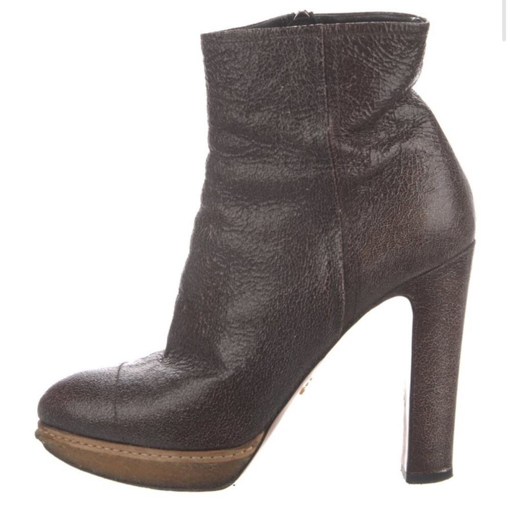 Prada Brown Crackle Leather Platform Heeled Boots EU 38.5/US 8.5